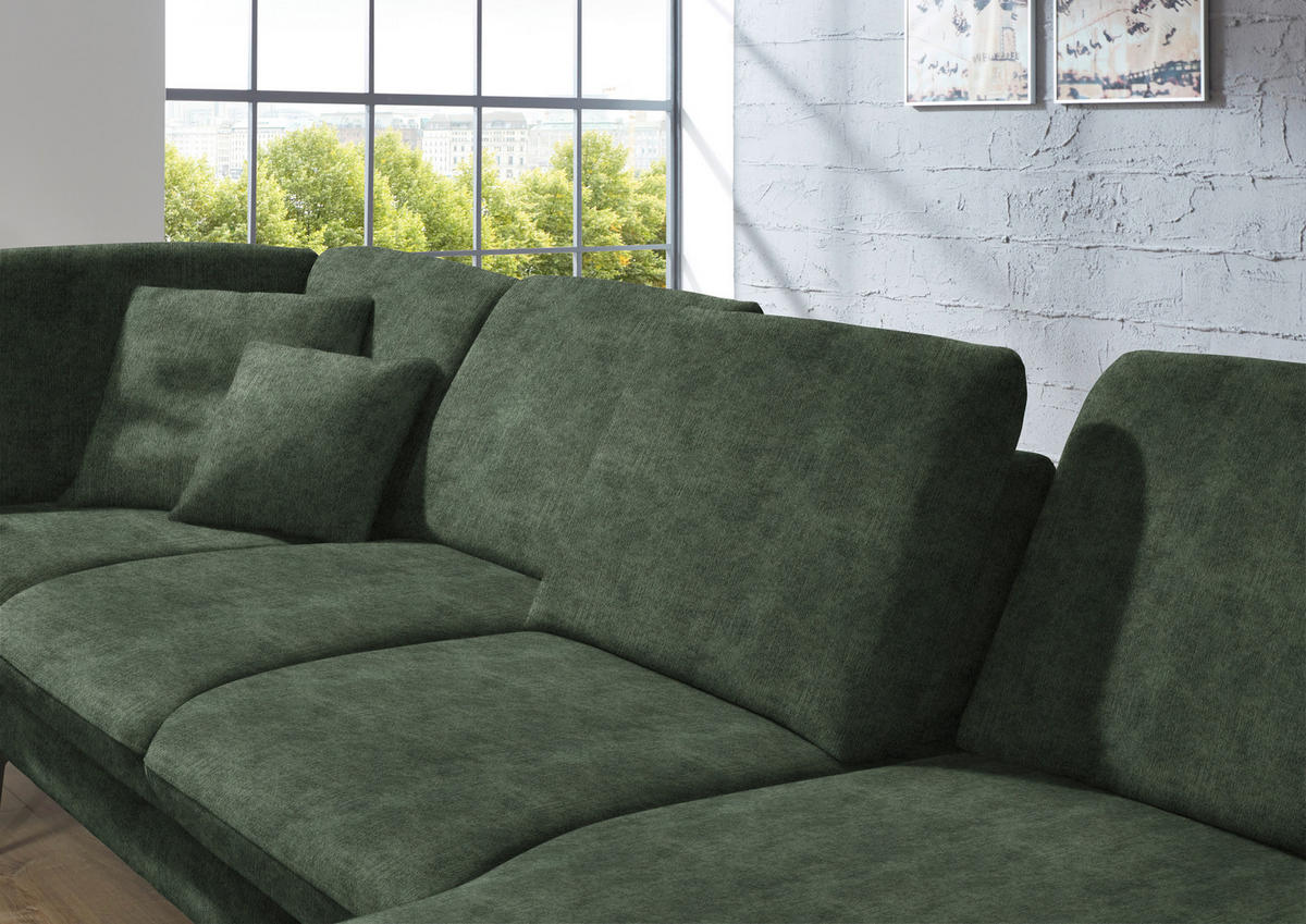 WOHNLANDSCHAFT in Velours Olivgrün  - Schwarz/Olivgrün, Design, Textil/Metall (208/344/180cm) - Dieter Knoll