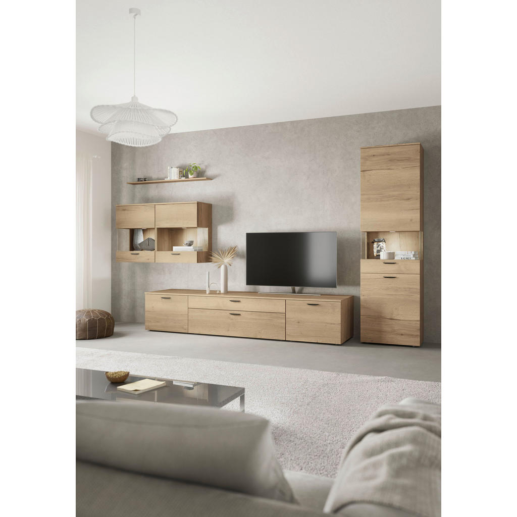 Thumbnail - Celina Home Wohnwand, Eiche, Metall, 10 Fächer, 4 Schublade(n) Schubladen, 380.3x205.2x58.5 cm, individuell planbar, Bei...