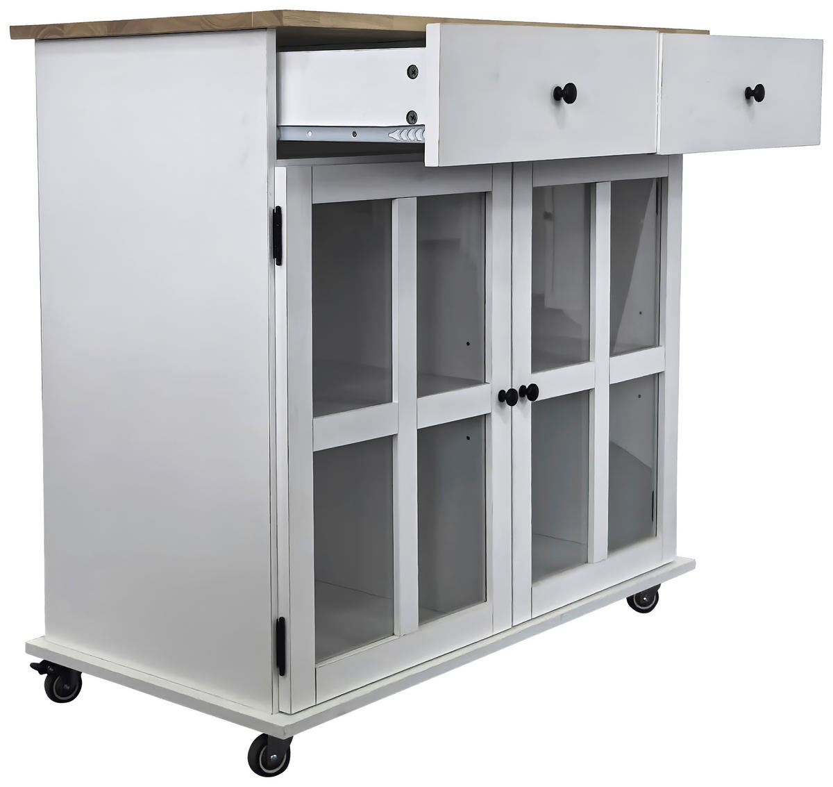 SERVIERWAGEN Kautschukholz vollmassiv Weiß  - Schwarz/Weiß, Basics, Glas/Holz (95/88/47cm) - MID.YOU