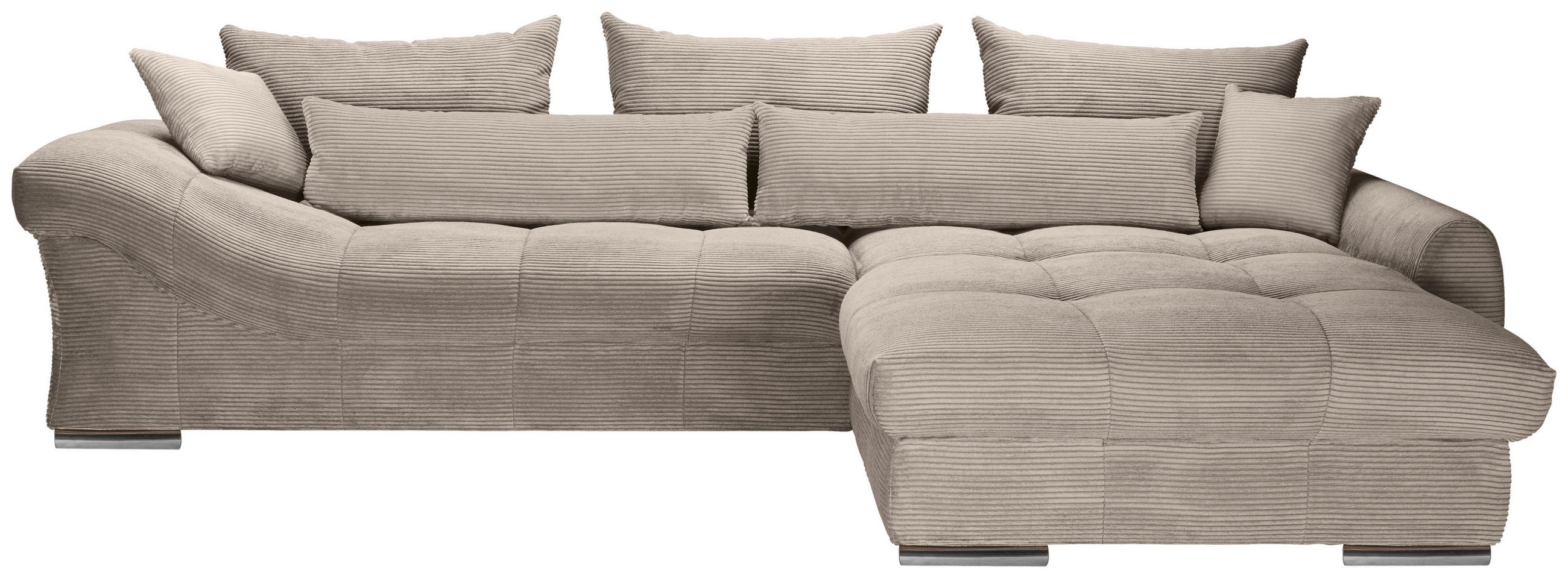 ECKSOFA Taupe Cord  - Taupe/Chromfarben, KONVENTIONELL, Textil/Metall (335/225cm) - Carryhome