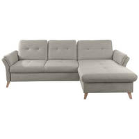 ECKSOFA Hellgrau Lederlook (vegan)  - Eichefarben/Hellgrau, Design, Holz/Textil (268/176cm) - Livetastic
