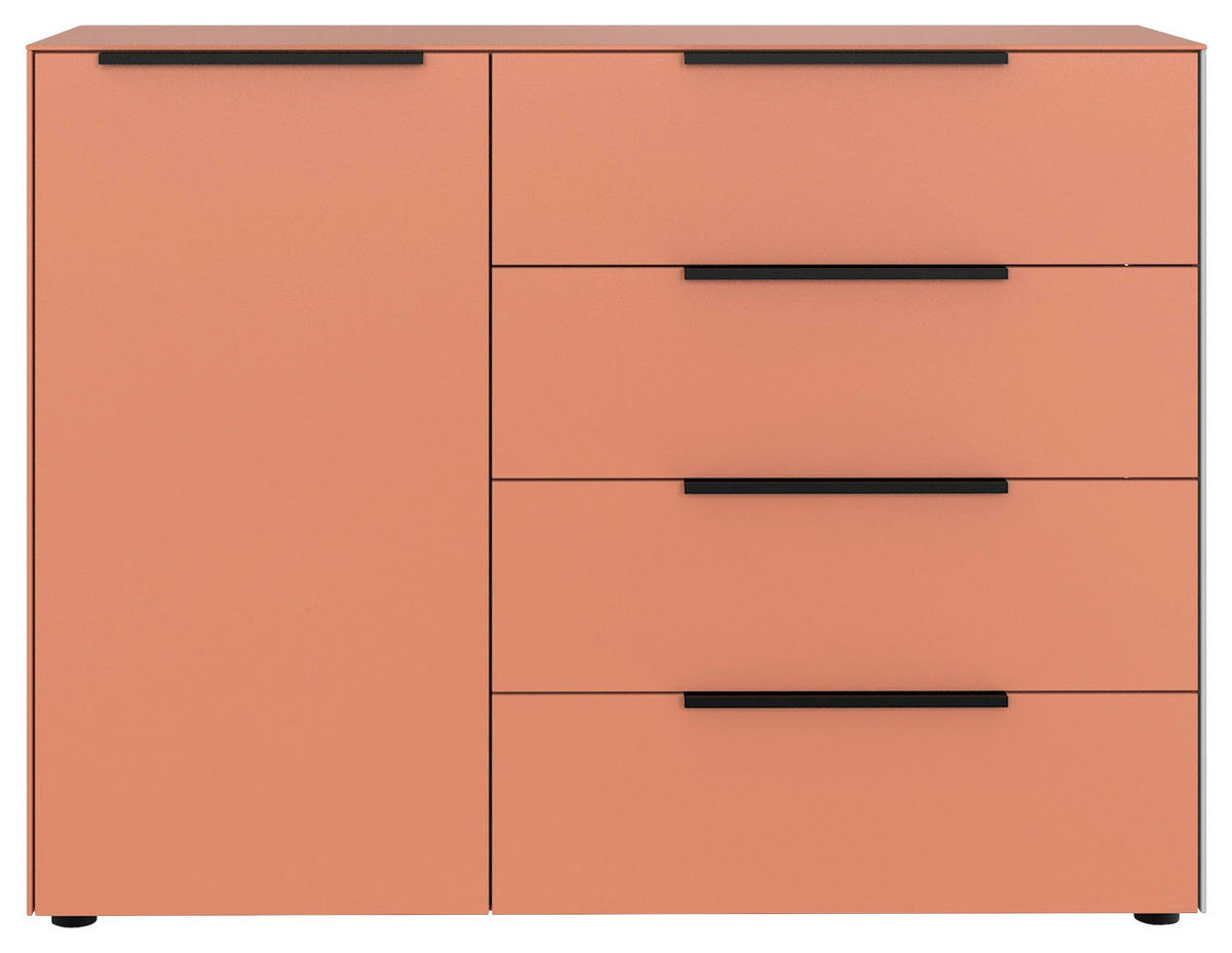 KOMMODE , 120/97/38 cm, 4 Schublade(n)  - Rot/Schwarz, Design, Holzwerkstoff/Kunststoff (120/97/38cm) - Lomoco