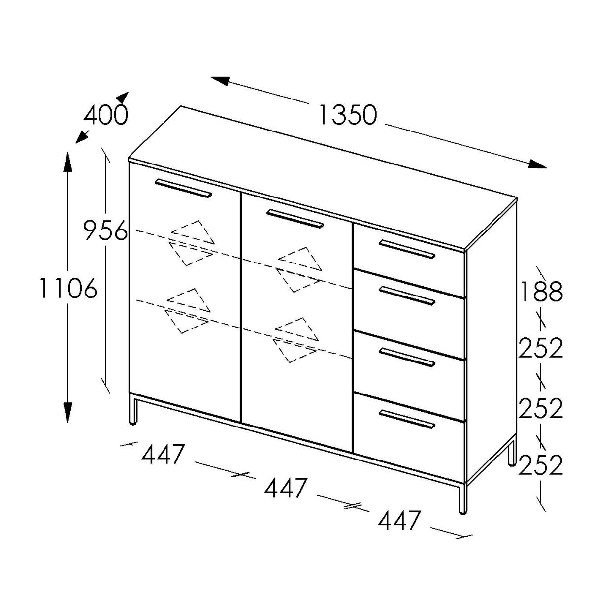 SIDEBOARD Soul  in 135/111/40 cm  - Schwarz/Weiß, MODERN, Holzwerkstoff/Metall (135/111/40cm)