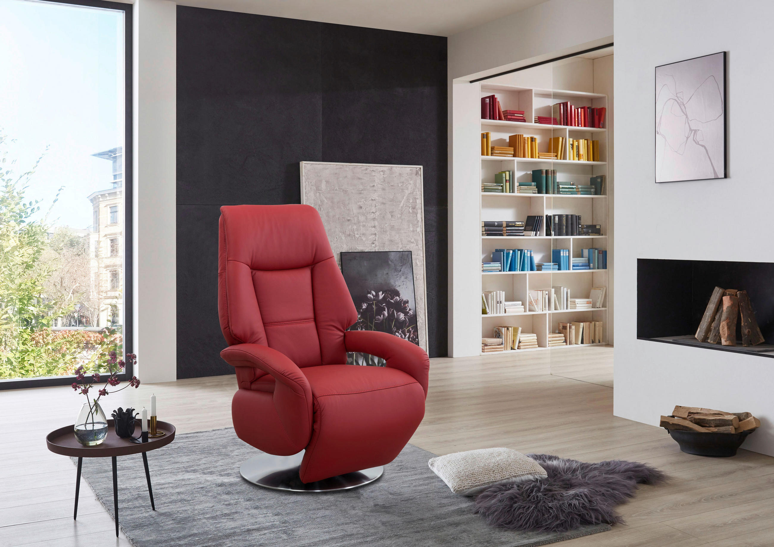 RELAXSESSEL Echtleder    - Chromfarben/Rot, KONVENTIONELL, Leder/Metall (74/111/77cm) - Sit & More