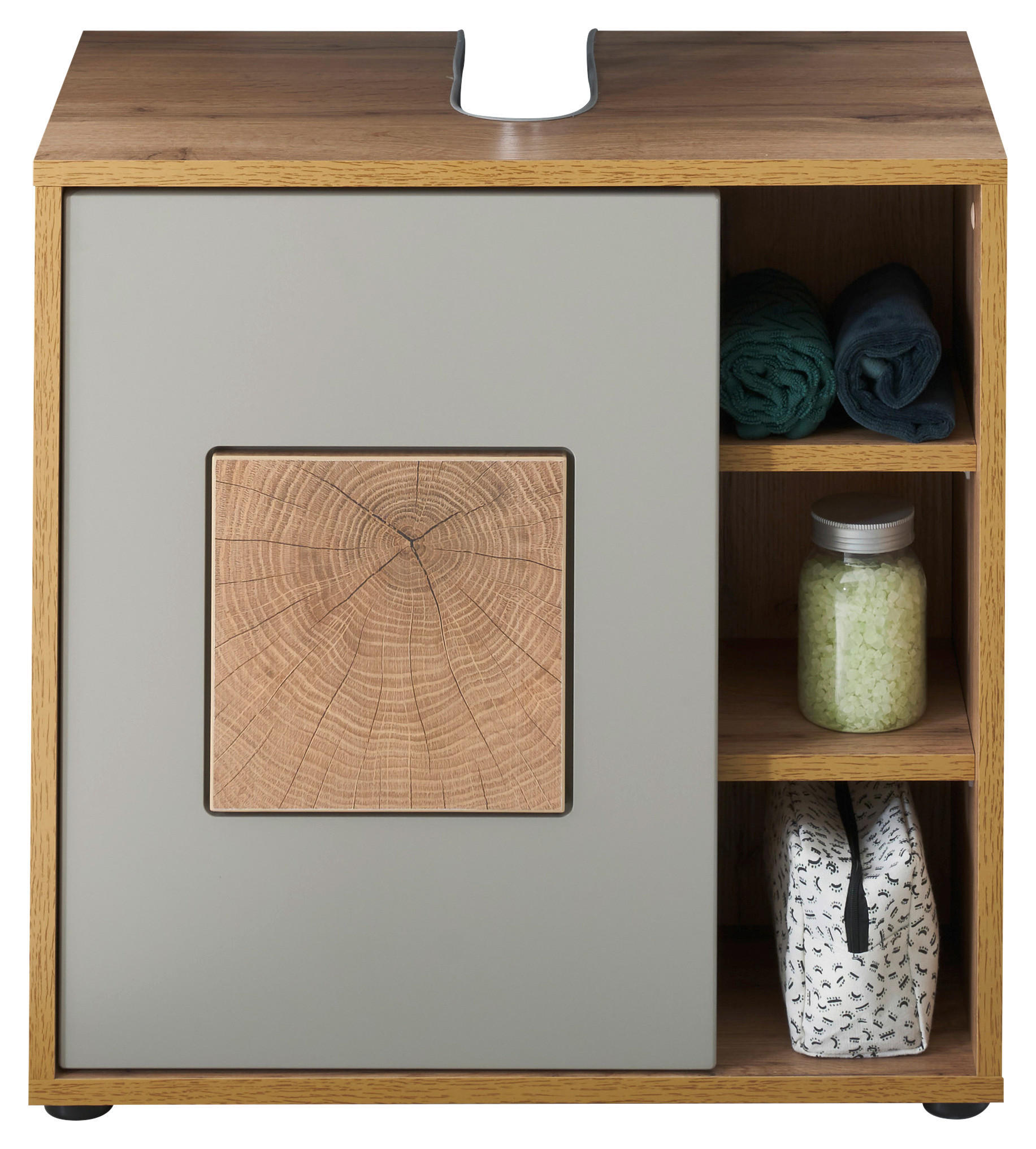 Waschbeckenunterschrank Greece B: 60 Cm Eiche Dekor/grau