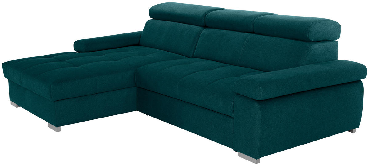 ECKSOFA in Velours Dunkelgrün  - Dunkelgrün/Silberfarben, Design, Holz/Textil (183/292cm) - Livetastic