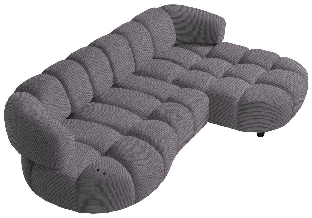 ECKSOFA in Cord, Velours Graubraun  284/183 cm  - Graubraun/Schwarz, Design, Holz/Textil (284/183cm) - Welnova