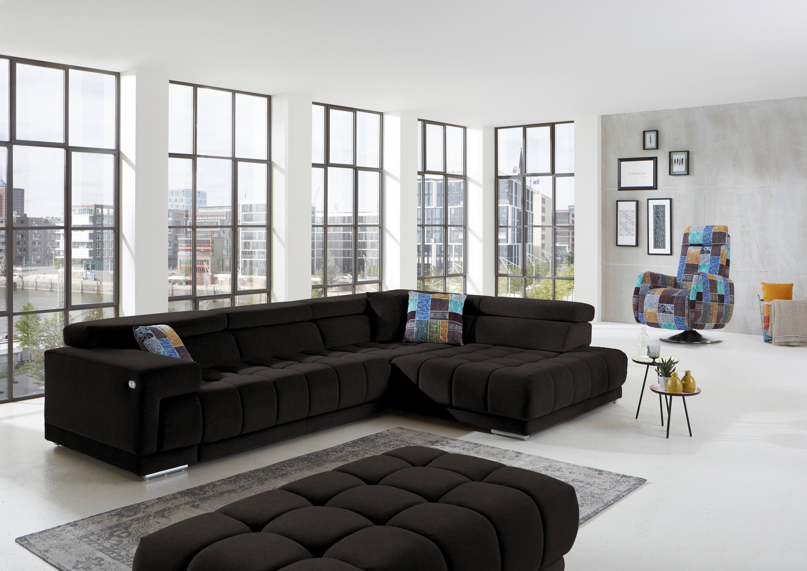 ECKSOFA in Mikrofaser Schwarzbraun  326/222 cm  - Chromfarben/Schwarzbraun, Design, Textil/Metall (326/222cm) - Beldomo Speed