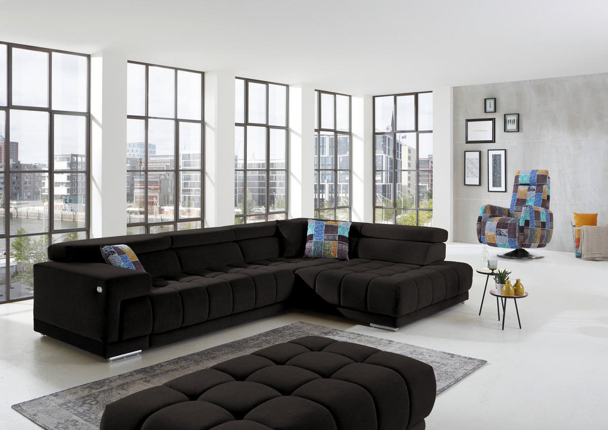 ECKSOFA in Mikrofaser Schwarzbraun  326/222 cm  - Chromfarben/Schwarzbraun, Design, Textil/Metall (326/222cm) - Beldomo Speed