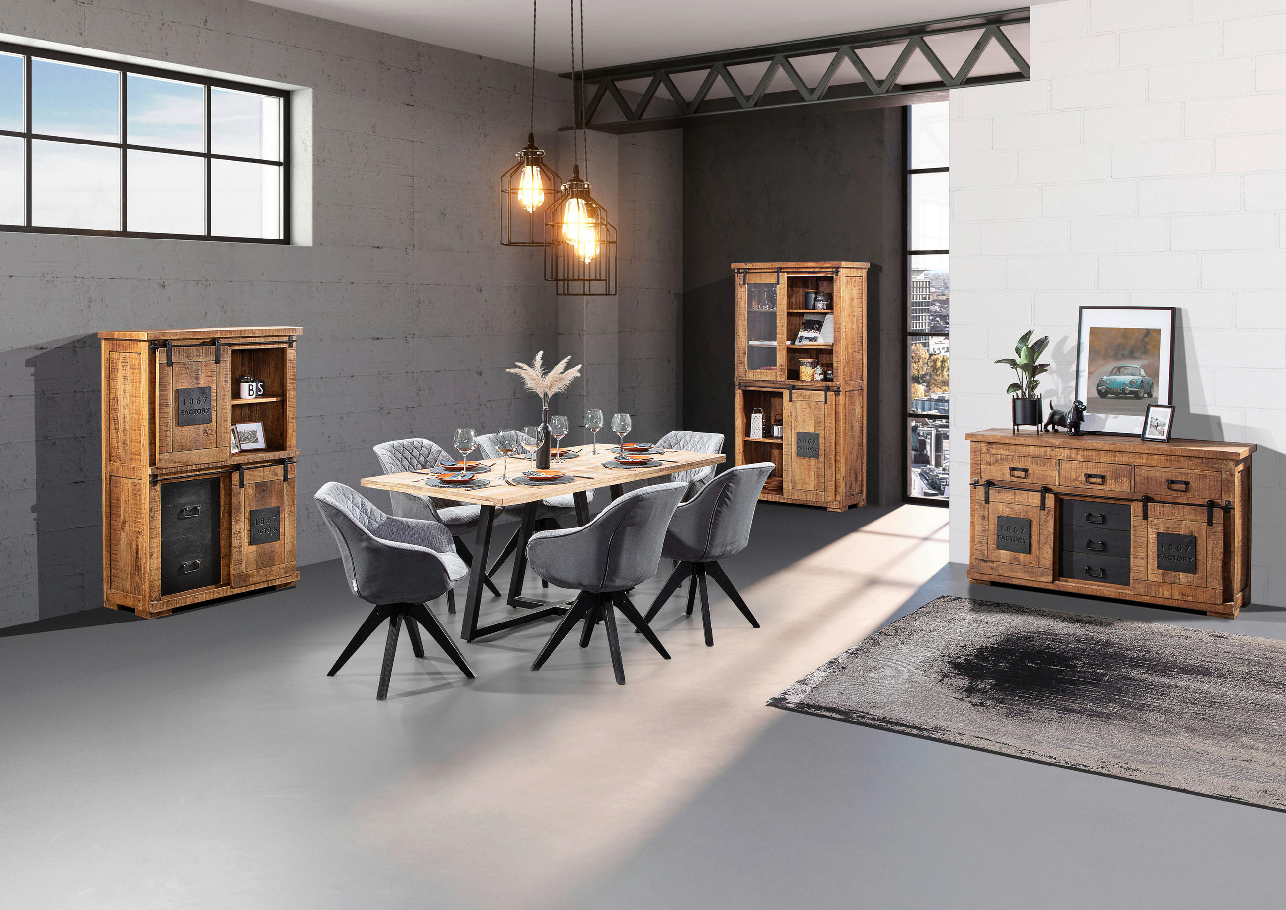 Esszimmer Bank aus Eiche & Metall im Industry und Loft Stil - Ventida