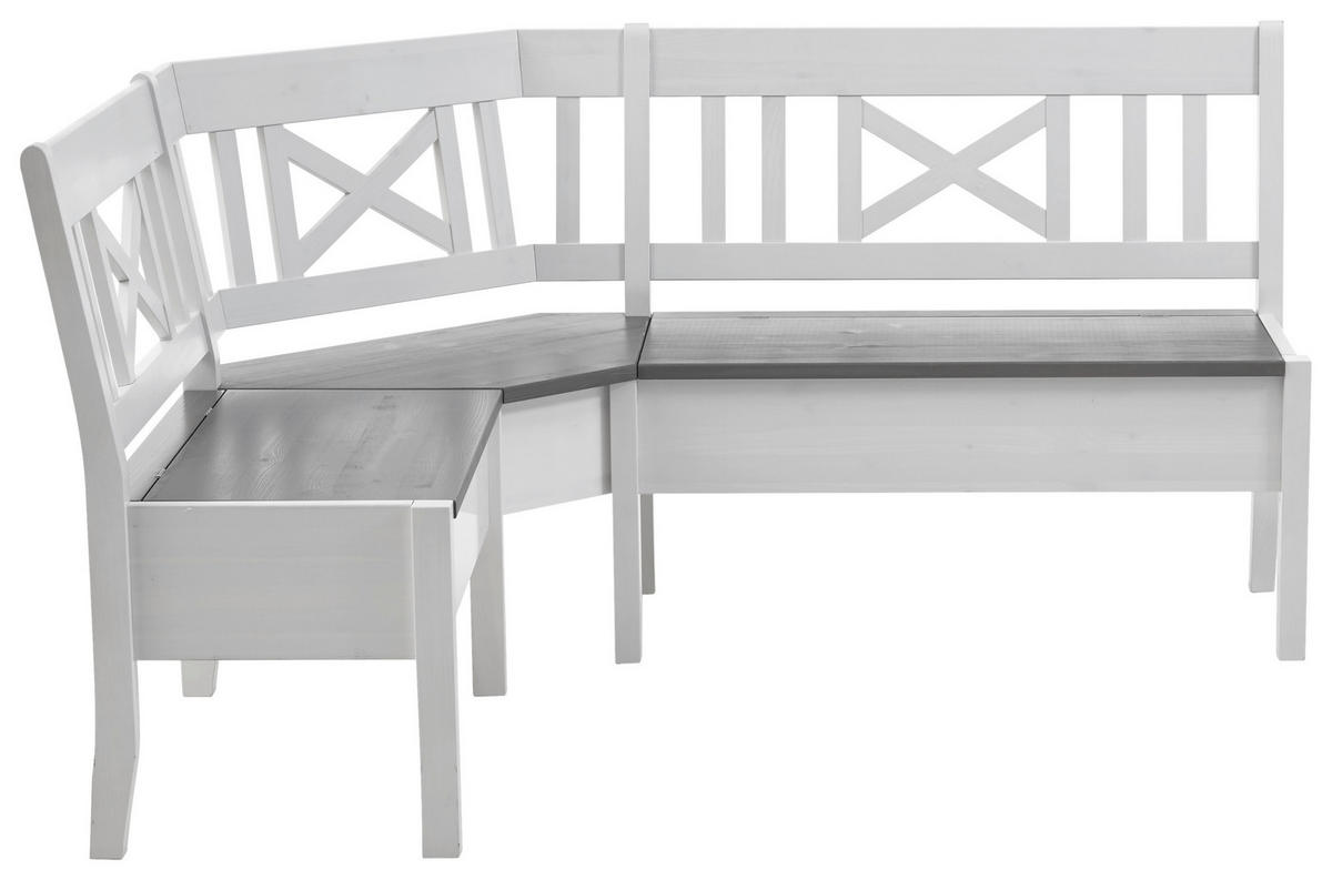 ECKBANK 170/147 cm Grau, Weiß Kiefer massiv   - Weiß/Grau, ROMANTIK / LANDHAUS, Holz (170/147cm) - Boxxx