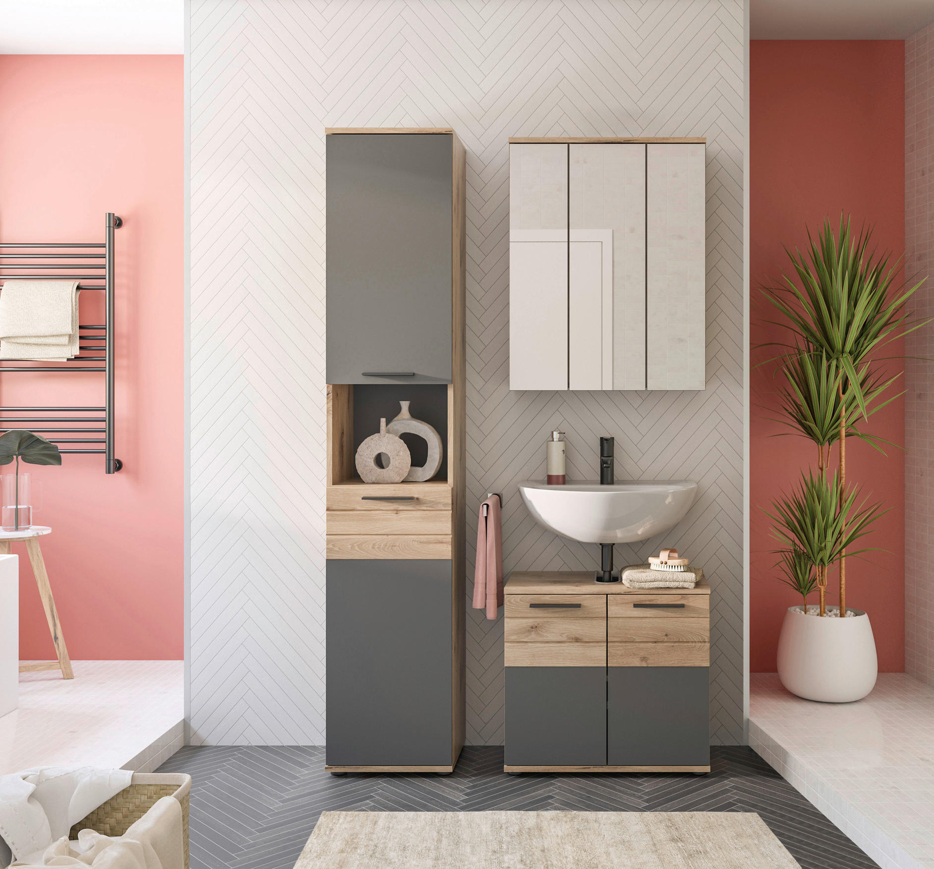 KOPALNICA  siva, barve hrasta  - črna/siva, Moderno, umetna masa/steklo (97cm) - MID.YOU