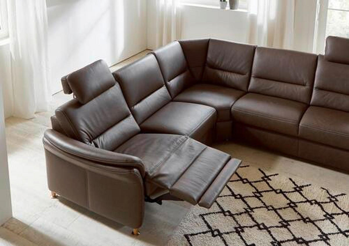 ECKSOFA in Echtleder Dunkelbraun  - Eichefarben/Dunkelbraun, Konventionell, Leder/Holz (262/262cm) - Beldomo Premium