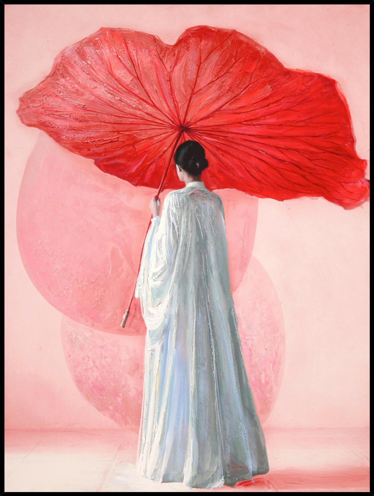 ÖLGEMÄLDE Menschen, Frauen, Pflanzen, Blätter 60/80 cm  - Schwarz, Design, Holzwerkstoff/Textil (60/80cm) - Monee