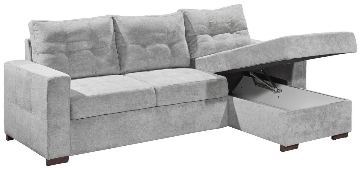 ECKSOFA Hellgrau Mikrovelours  - Hellgrau/Schwarz, Basics, Kunststoff/Textil (230/154cm) - MID.YOU