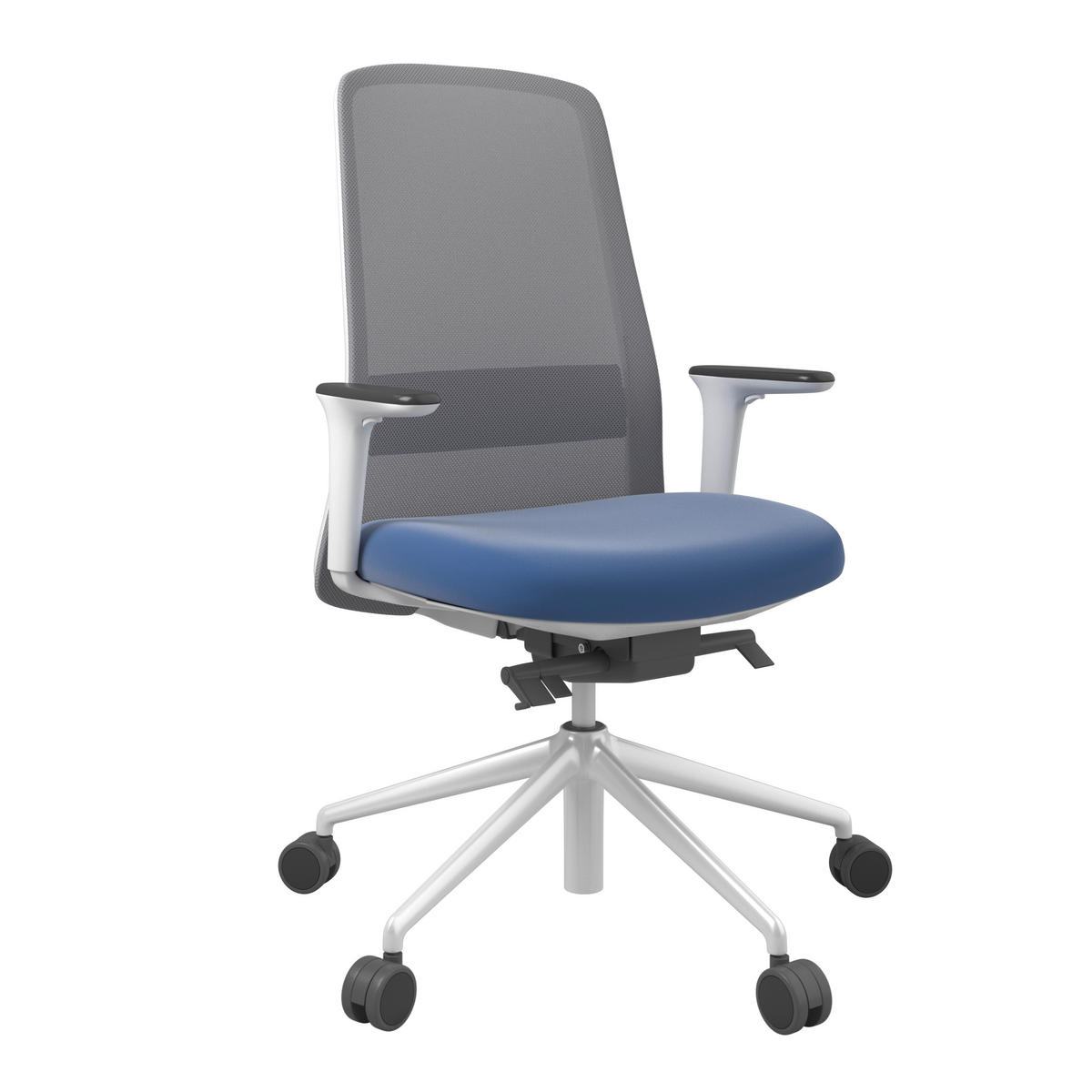 DREHSTUHL Lederlook Blau, Grau, Weiß  - Blau/Weiß, MODERN, Kunststoff/Textil (70/103-115/70cm)