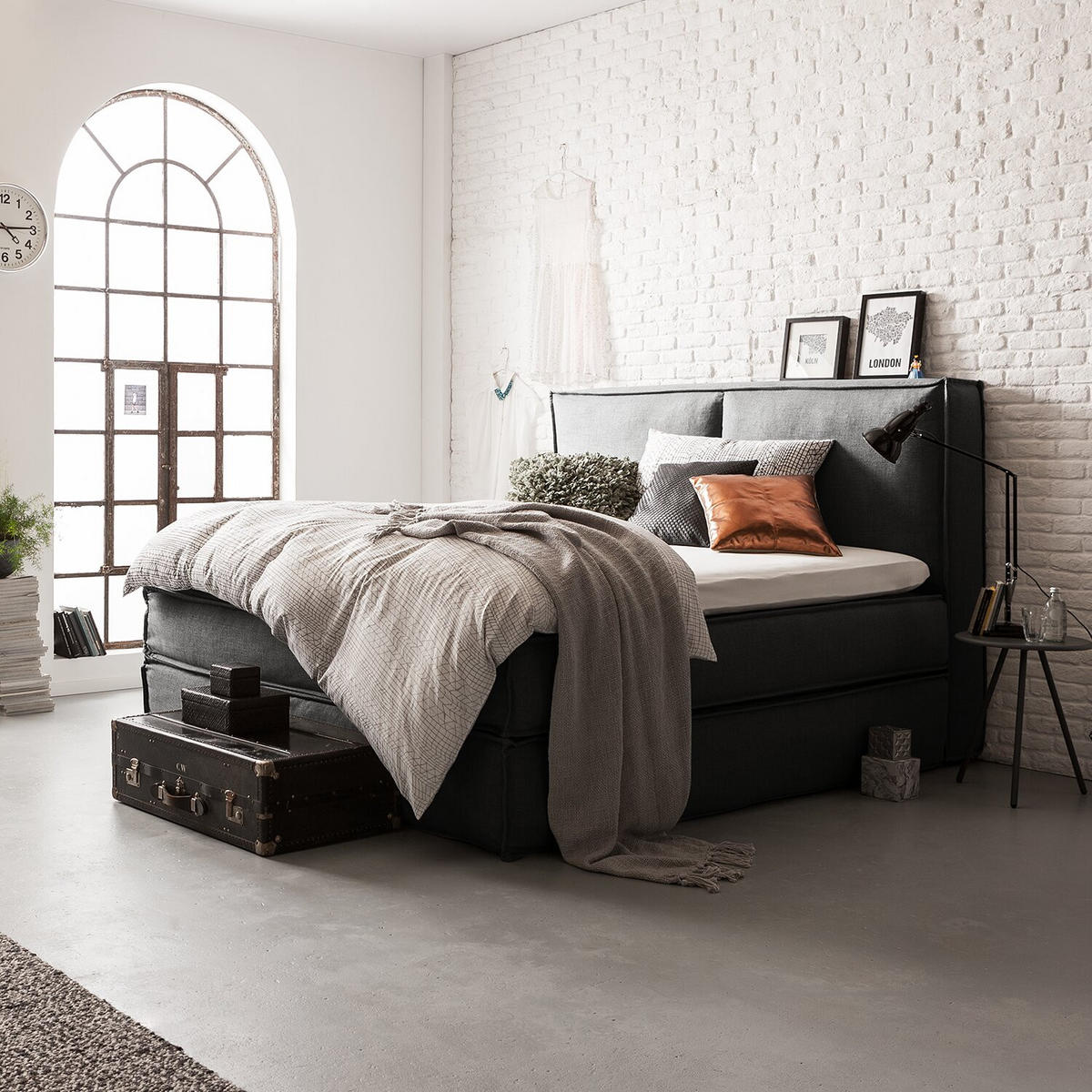BOXSPRINGBETT 140/220 cm  in Anthrazit  - Anthrazit/Schwarz, Design, Kunststoff/Textil (140/220cm) - home24