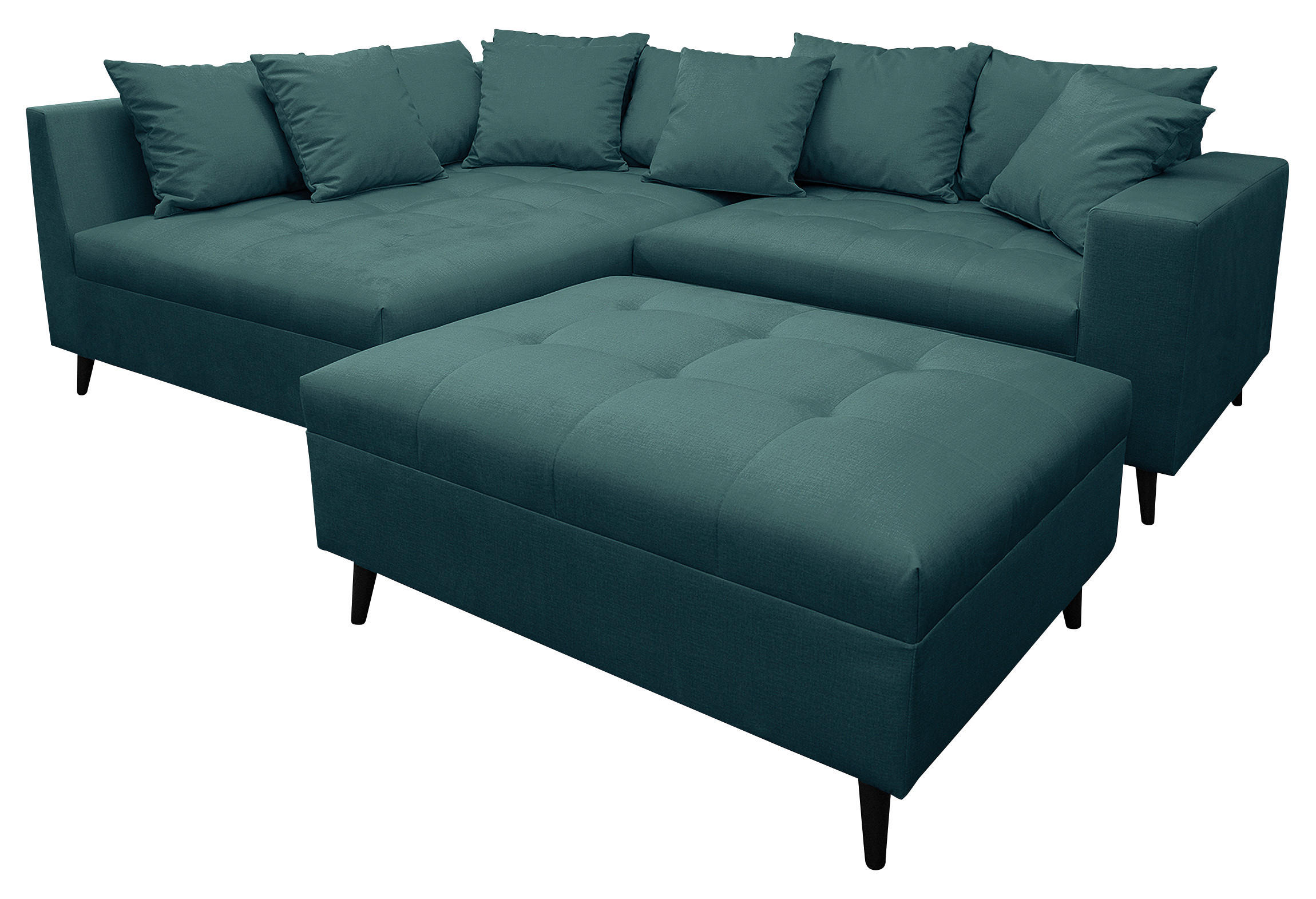 Ecksofa inkl. Hocker Petrol Mikrofaser  - Petrol/Schwarz, Design, Holz/Textil (174/247cm) - MID.YOU