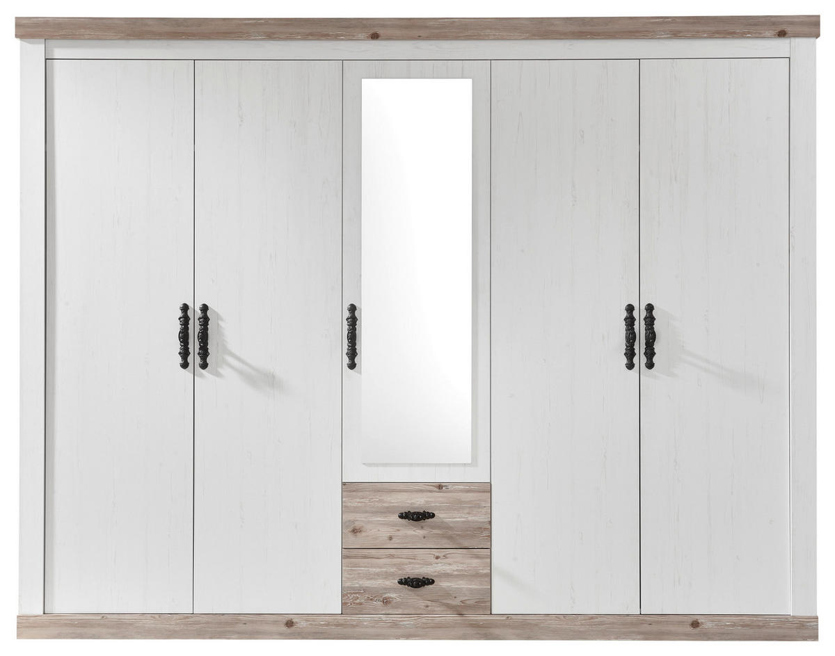 KLEIDERSCHRANK 265/201/60 cm 5-türig Pinienfarben, Hellbraun  - Hellbraun/Schwarz, Design, Holzwerkstoff/Metall (265/201/60cm) - MID.YOU