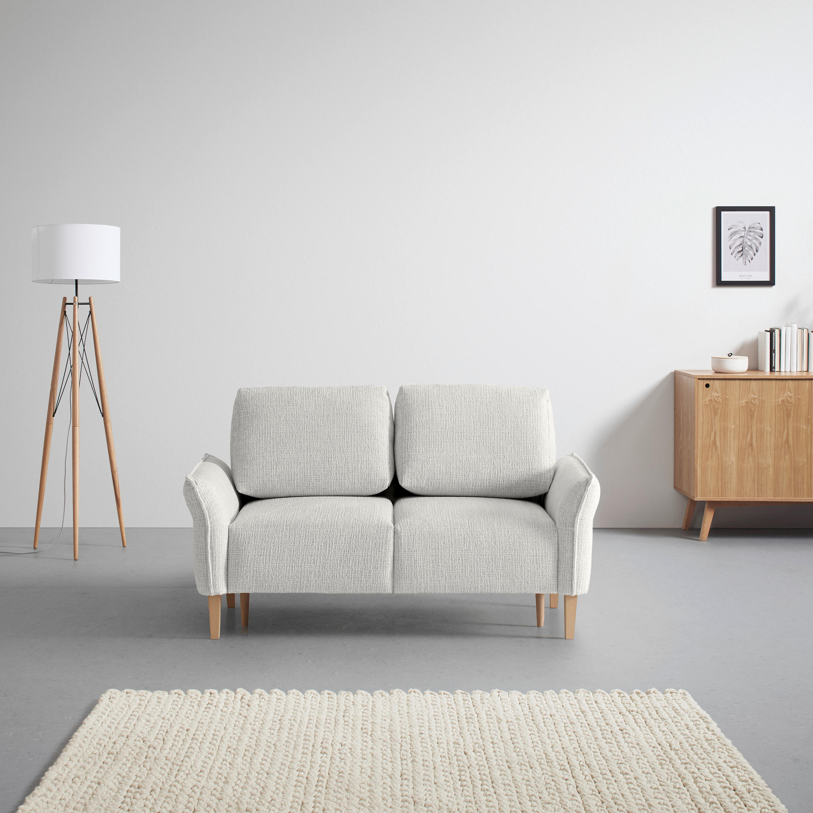 2-SITZER-SOFA in Webstoff Hellgrau  - Eichefarben/Hellgrau, Modern, Holz/Textil (150/85/92cm) - MID.YOU