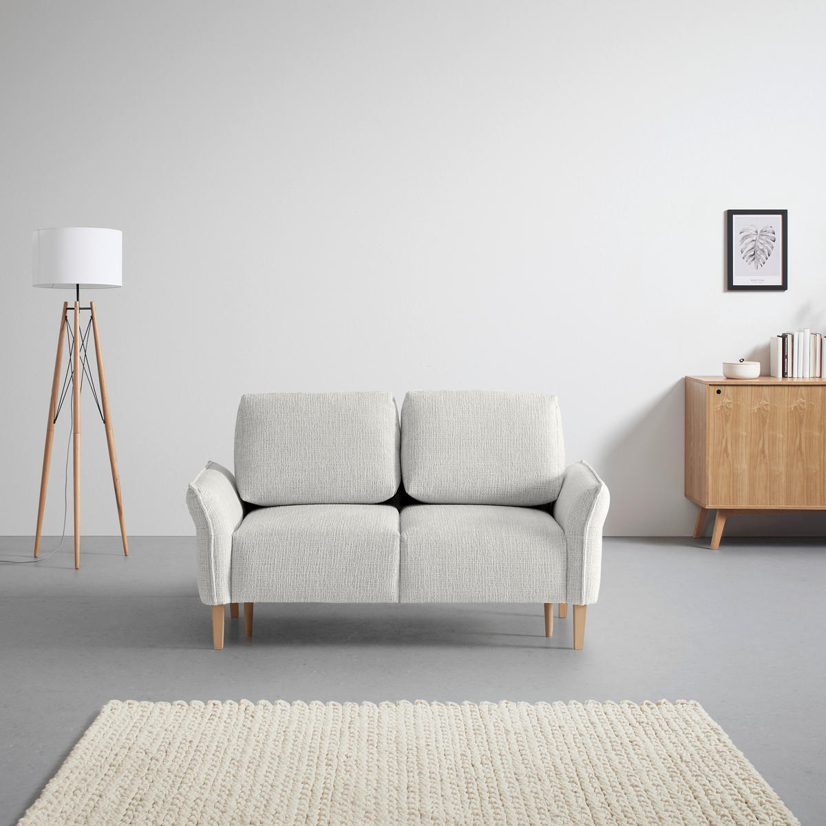 2-SITZER-SOFA in Webstoff Hellgrau  - Eichefarben/Hellgrau, Modern, Holz/Textil (150/85/92cm) - MID.YOU