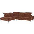 ECKSOFA Rotbraun Chenille Kopfteilverstellung, Sitztiefenverstellung  - Rotbraun/Schwarz, Design, Textil/Metall (243/307cm) - Xora