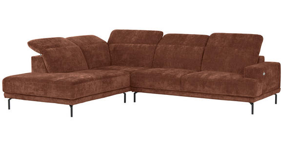 ECKSOFA Rotbraun Chenille Kopfteilverstellung, Sitztiefenverstellung  - Rotbraun/Schwarz, Design, Textil/Metall (243/307cm) - Xora