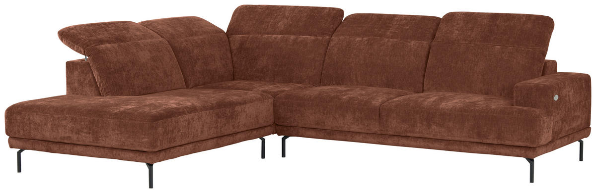 ECKSOFA Rotbraun Chenille Kopfteilverstellung, Sitztiefenverstellung  - Rotbraun/Schwarz, Design, Textil/Metall (243/307cm) - Xora