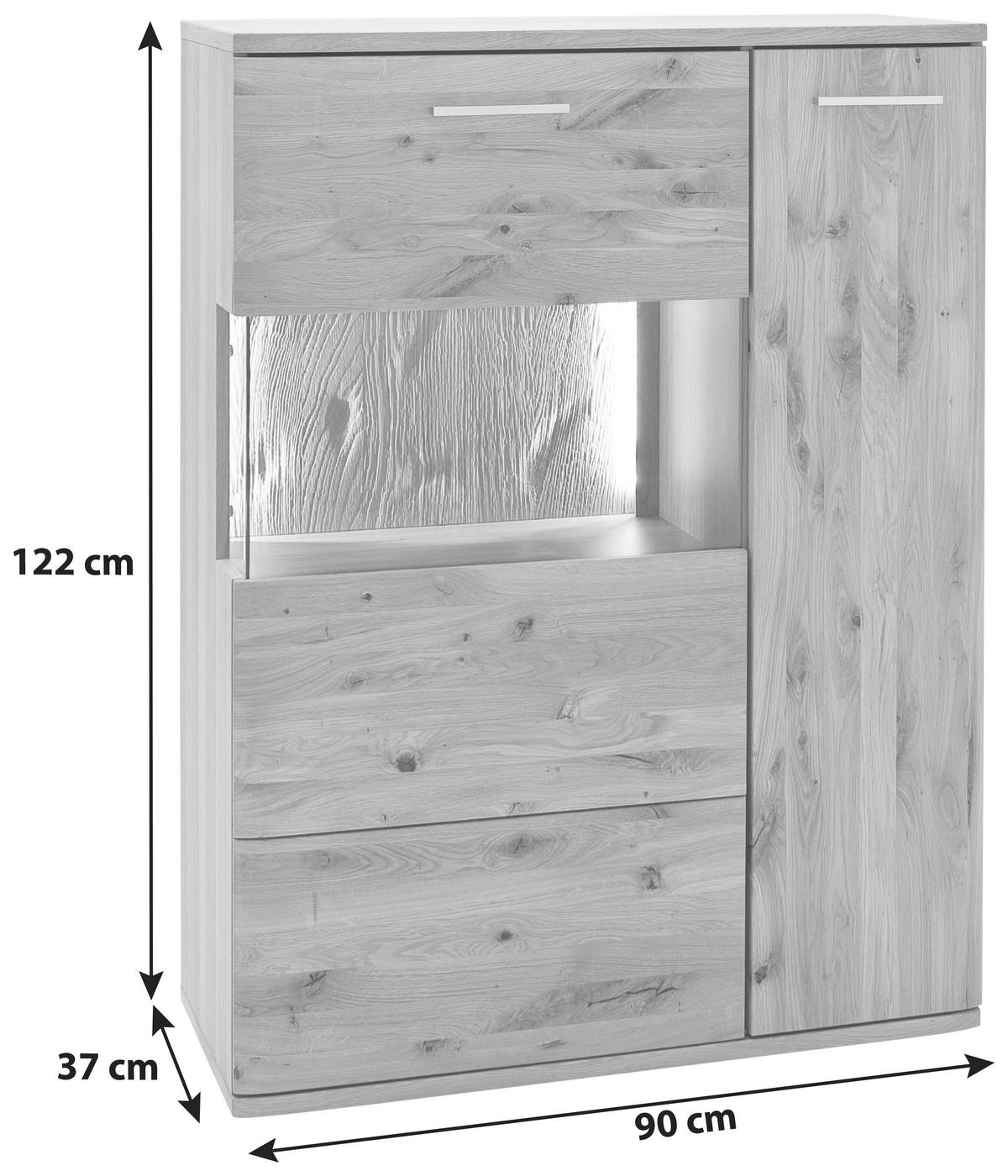 HIGHBOARD ohne Beleuchtung,  in 90/122/37 cm  - Eichefarben/Schwarz, Design, Glas/Holz (90/122/37cm) - Livetastic