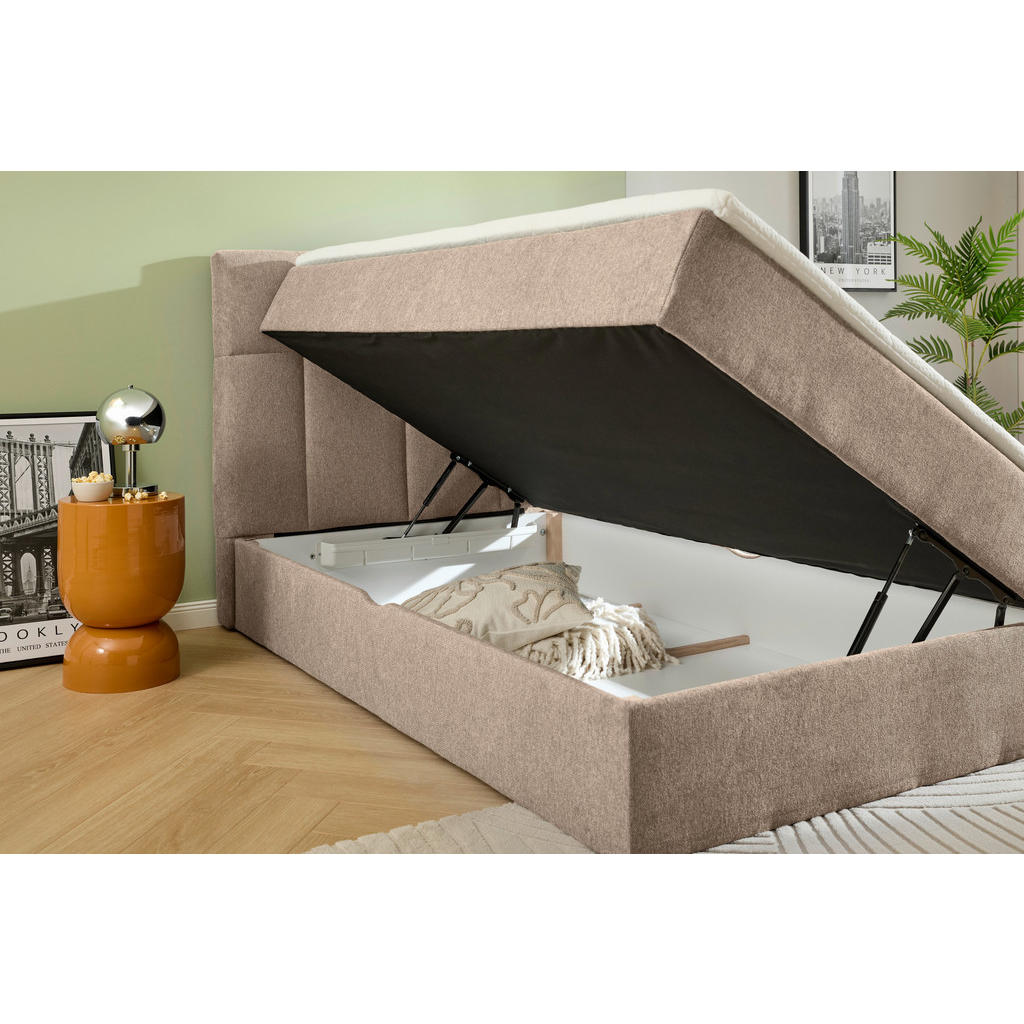 Thumbnail - Boxxx Boxbett, Taupe, Textil, H3, Höhe ca. 25 cm, 120x200 cm, Bettkasten, gepolstertes Kopfteil, Topper durchgehend, in ...