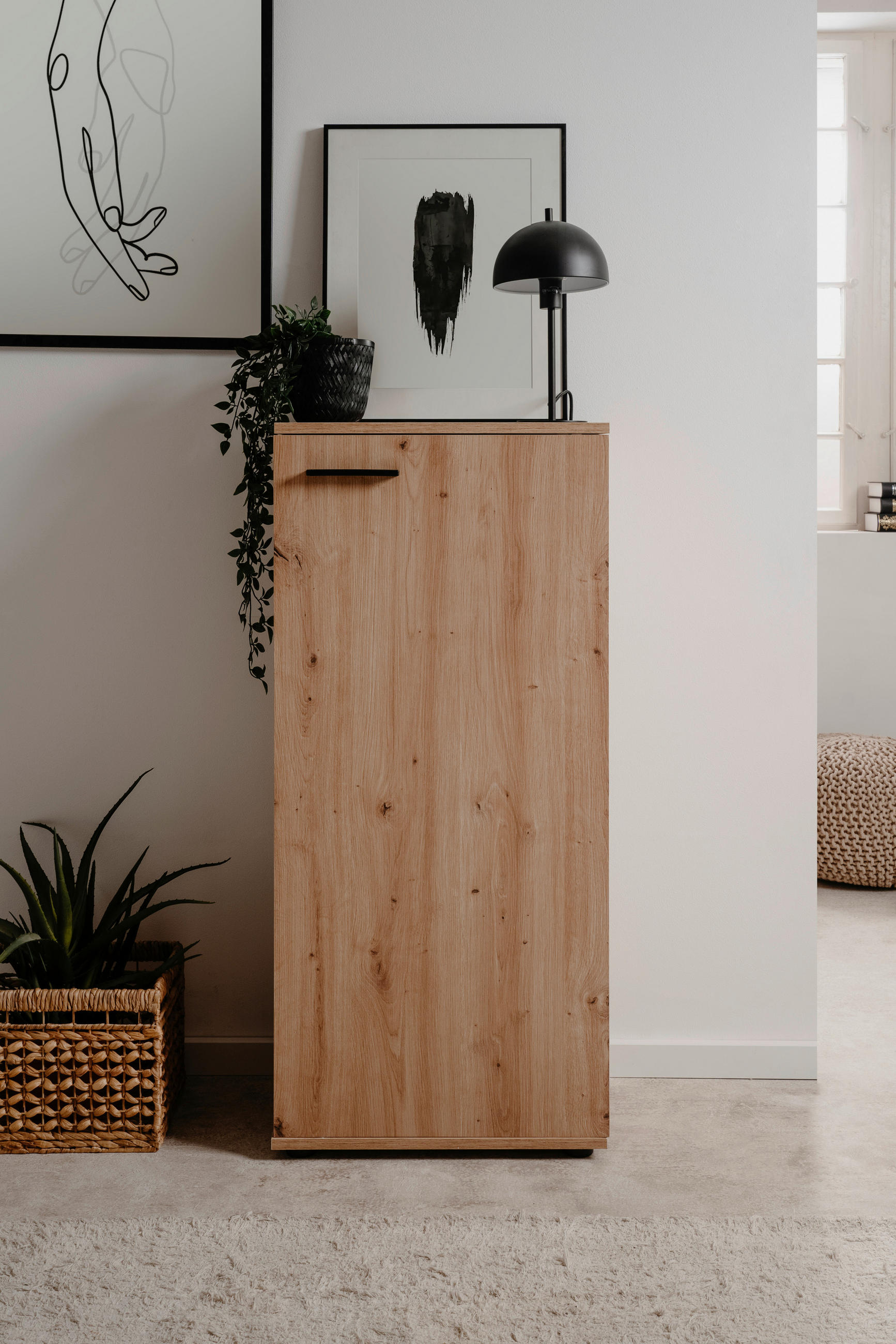 Thumbnail - Mid.you Schuhschrank, Eiche Artisan, Kunststoff, 4 Fächer, 50x110x34 cm, stehend, Garderobe, Schuhaufbewahrung, Schuhsch...