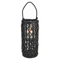 LATERNE - Schwarz, Basics, Glas/Naturmaterialien (18/40/18cm)