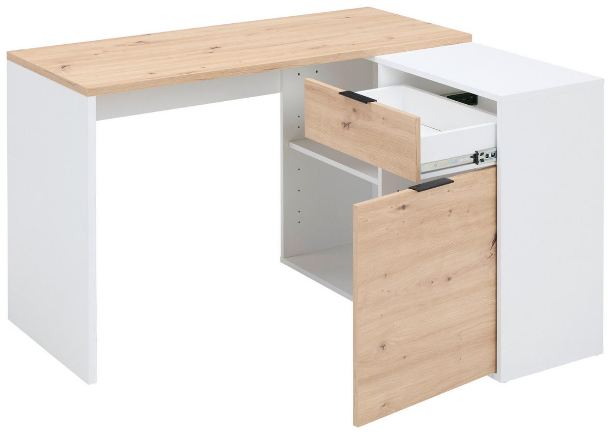 ECKSCHREIBTISCH 120/104,8/74 cm Weiß, Eiche Artisan Stauraum, seitenverkehrt montierbar  - Graphitfarben/Eiche Artisan, KONVENTIONELL, Holzwerkstoff/Metall (120/104,8/74cm) - Carryhome