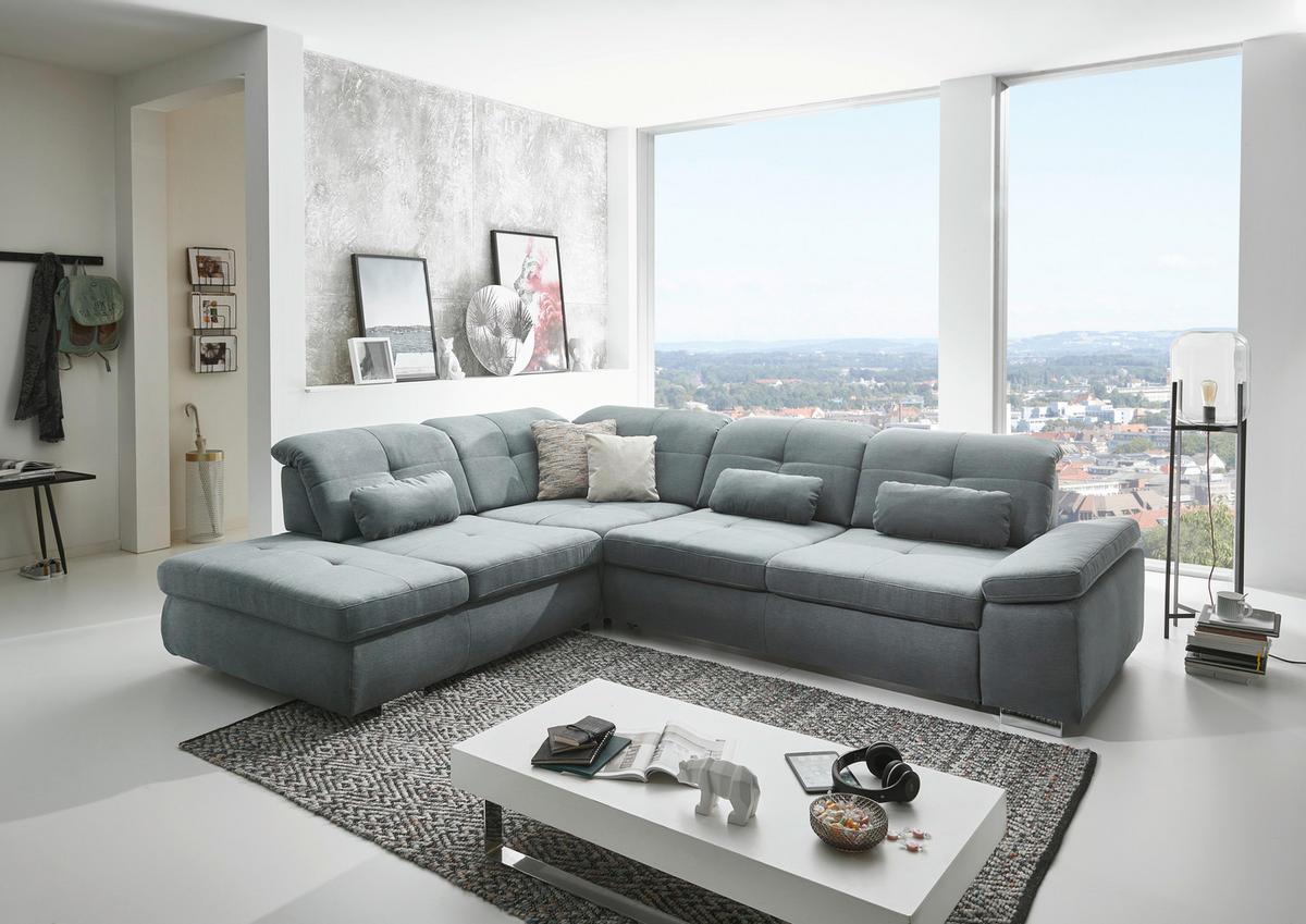 ECKSOFA in Mikrofaser Hellgrau  - Chromfarben/Hellgrau, Design, Textil/Metall (312/260cm) - Beldomo Style