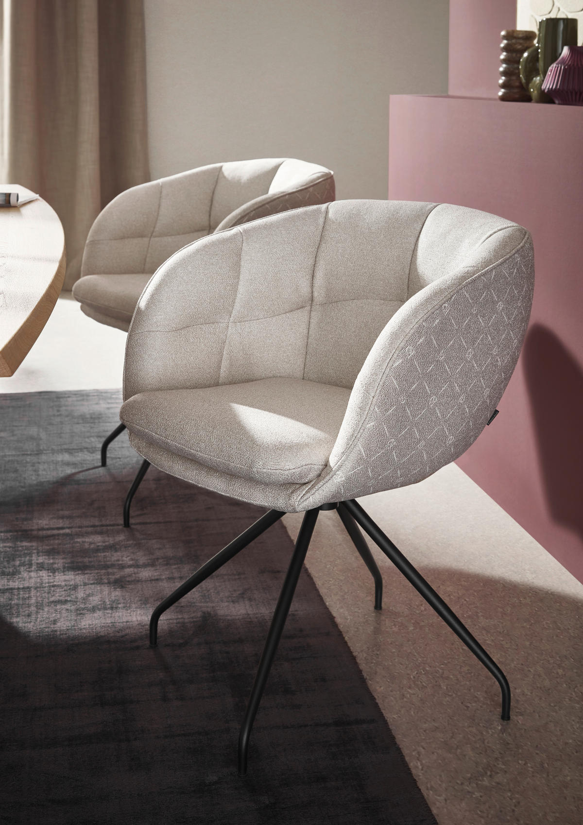 ARMLEHNSTUHL  Sitzfläche 360° drehbar, Gestellauswahl, automatische Rückholfunktion, ergonomische Rückenlehne, Stoff-/Lederauswahl Jacquard  Sandfarben  - Sandfarben/Schwarz, Design, Textil/Metall (62/81/63cm) - Dieter Knoll