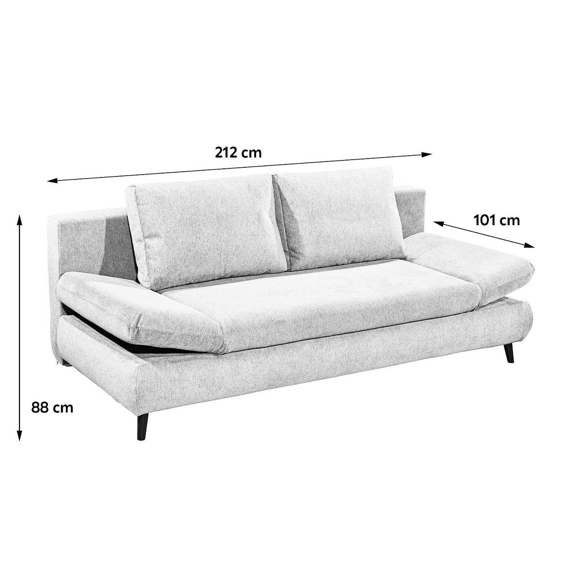 SCHLAFSOFA  mit Schlafen auf Sitzhöhe, Rücken echt Mikrofaser Hellgrau  - Hellgrau/Schwarz, KONVENTIONELL, Kunststoff/Textil (212/88/101cm) - MID.YOU