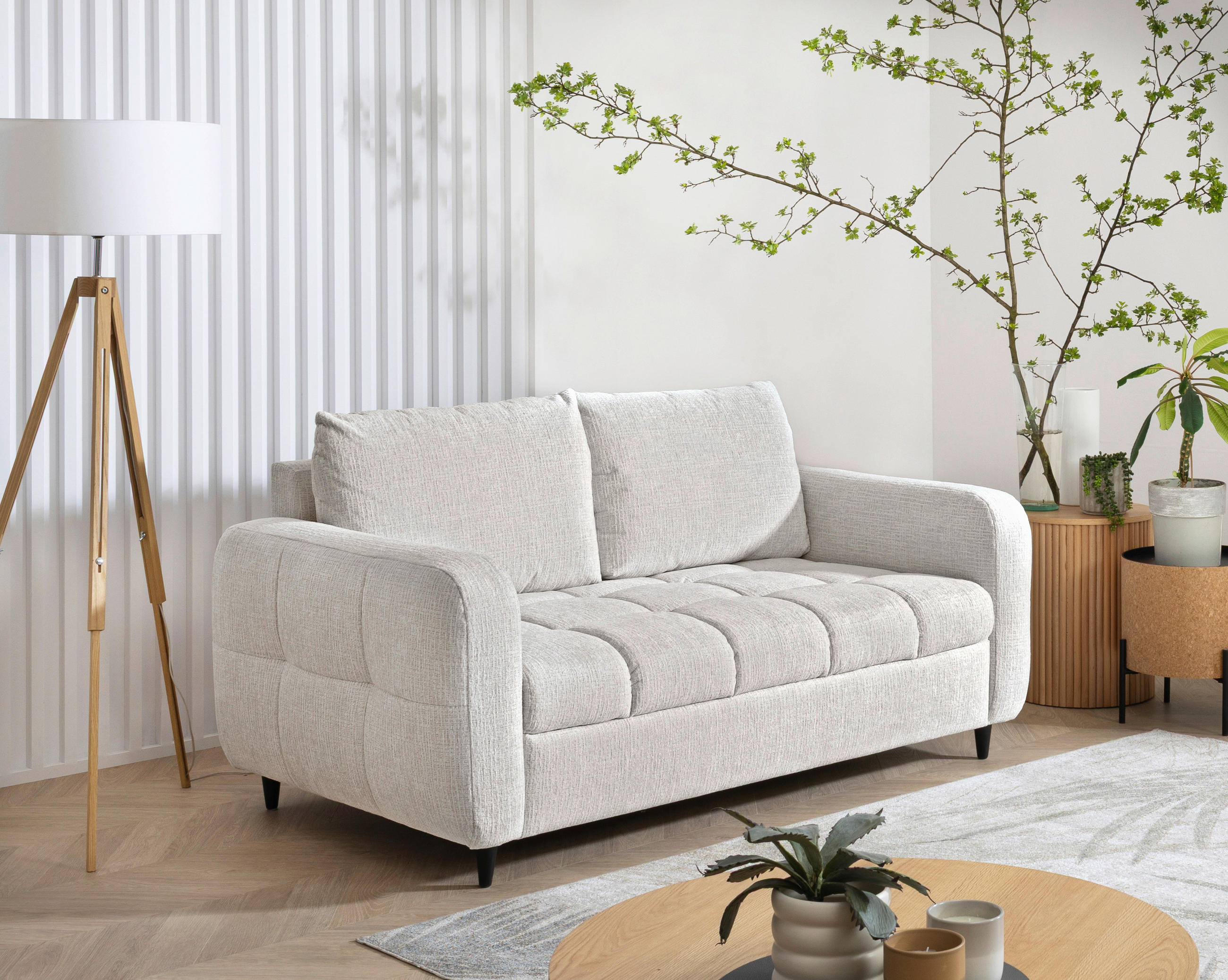 2-SITZER-SOFA Flachgewebe Hellgrau  - Hellgrau/Schwarz, MODERN, Holz/Textil (167/88/101cm) - Lomoco