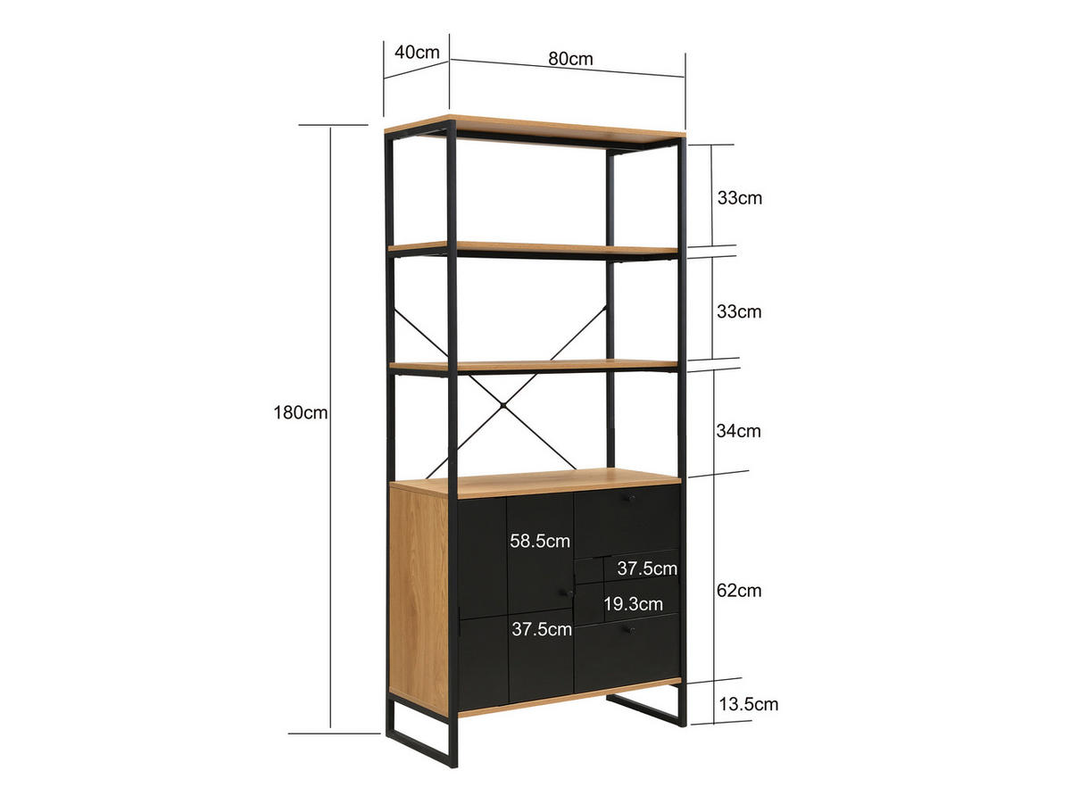 REGAL  Schwarz  - Schwarz, Design, Holzwerkstoff/Metall (80/40/180cm) - Livetastic