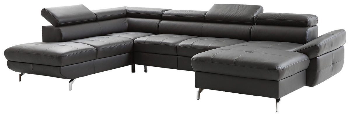 SEDACIA SÚPRAVA, koža, čierna - čierna/strieborná, Design, kov/koža (220/340/170cm) - Novel
