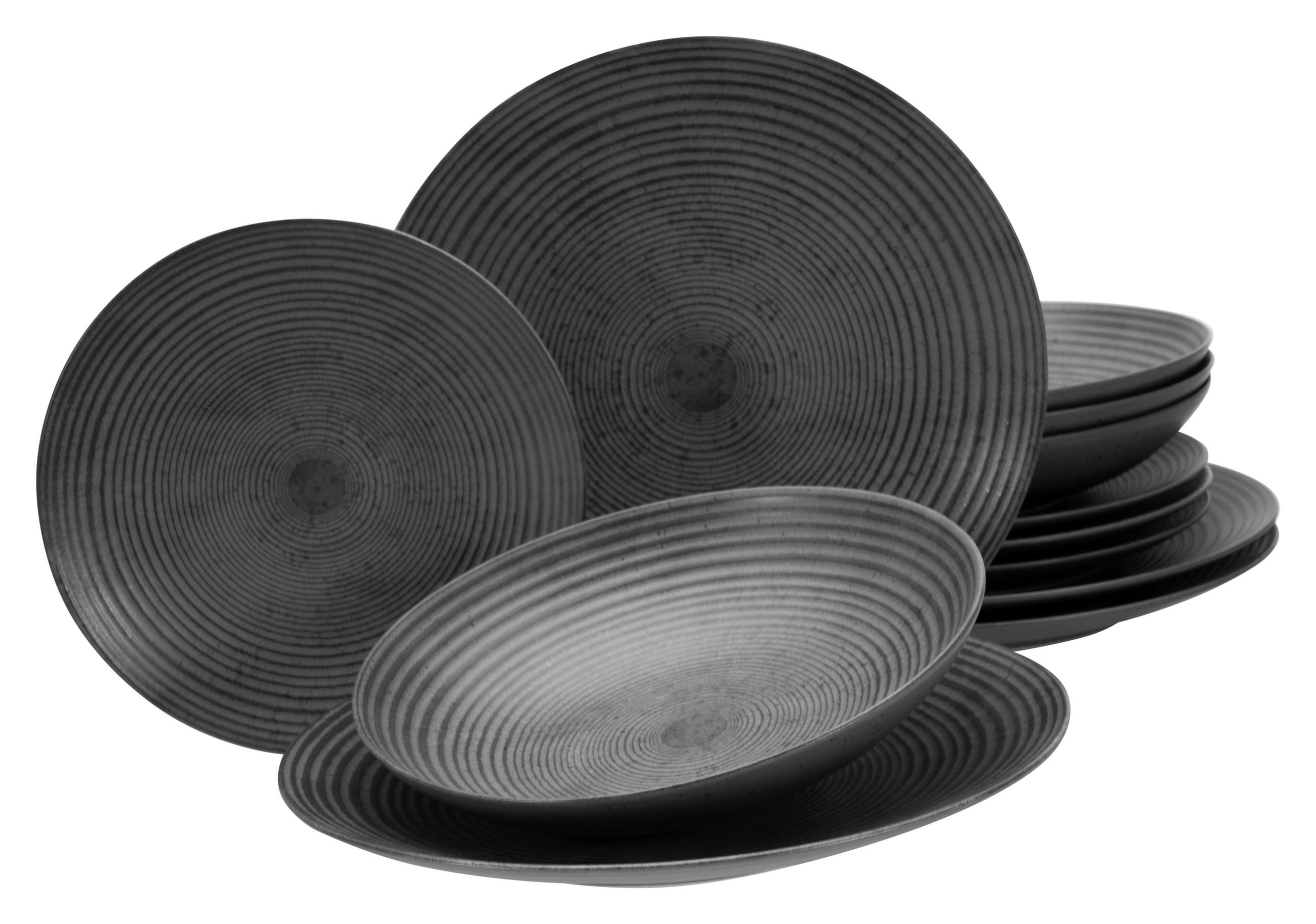 TAFELSERVICE Catania Anthrazit 12-teilig  - Anthrazit, Basics, Keramik (34/30/31cm) - Creatable