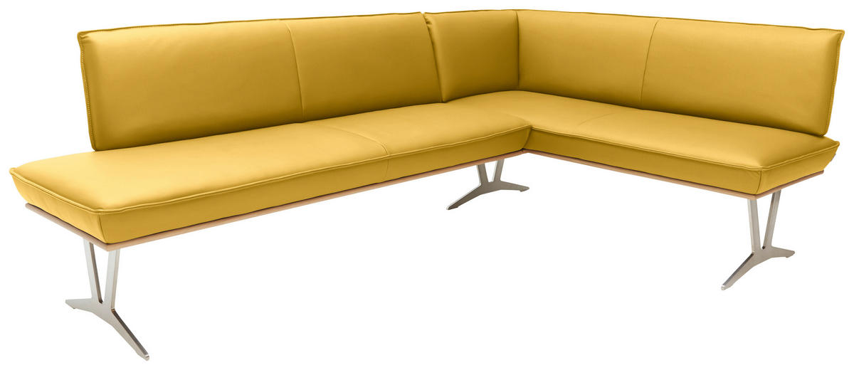 ECKBANK in Holz, Metall, Leder Gelb  - Edelstahlfarben/Gelb, Design, Leder/Holz (197/162cm) - Ambiente