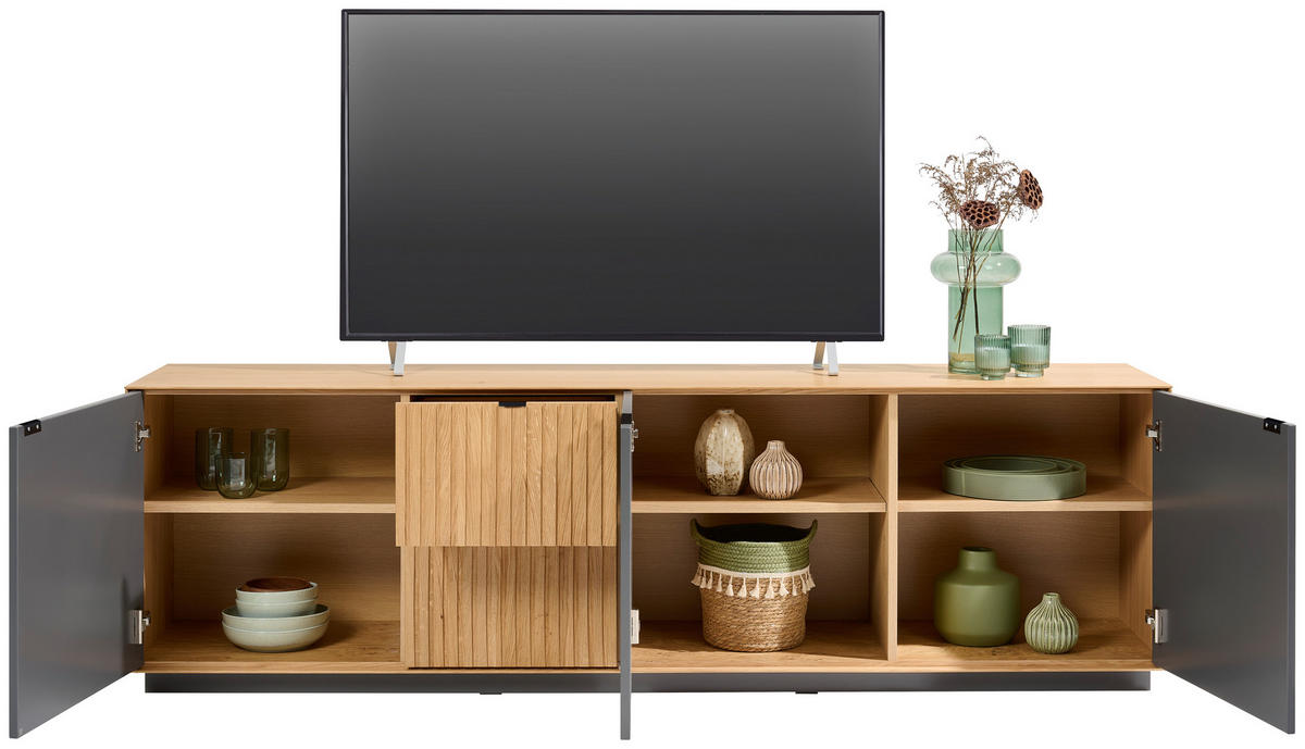 LOWBOARD Grau, Eichefarben  210/61,8/42 cm  - Eichefarben/Schwarz, Natur, Holz/Holzwerkstoff (210/61,8/42cm) - Linea Natura