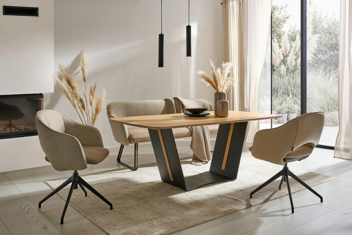 ESSTISCH Wildeiche furniert formgebogen Schwarz, Wildeiche  - Wildeiche/Schwarz, Design, Holz/Metall (200/100/76cm) - Koinor