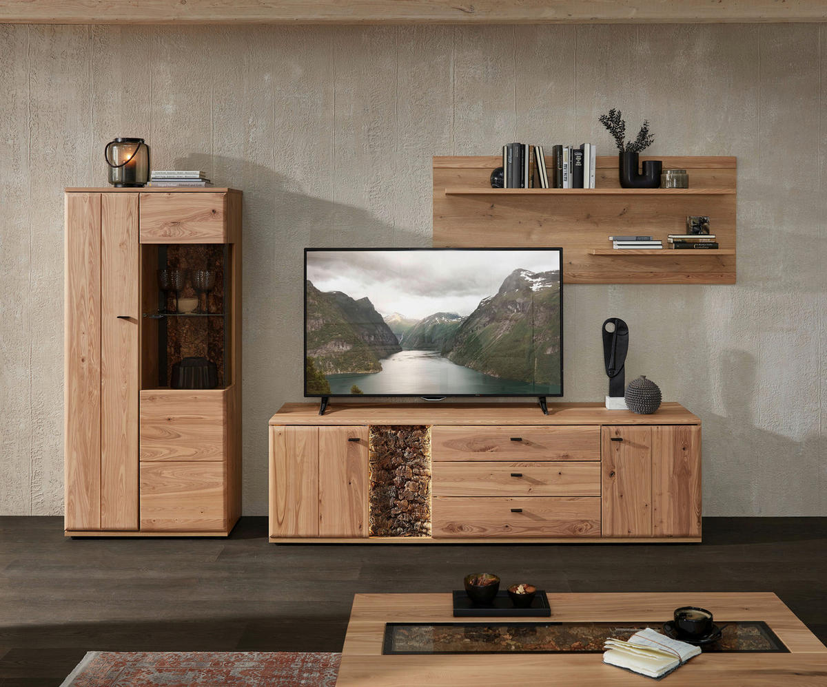 WOHNWAND  in Braun, Eschefarben, Eiche Artisan 320/163/50 cm  - Anthrazit/Eschefarben, Natur, Glas/Holz (320/163/50cm) - Linea Natura