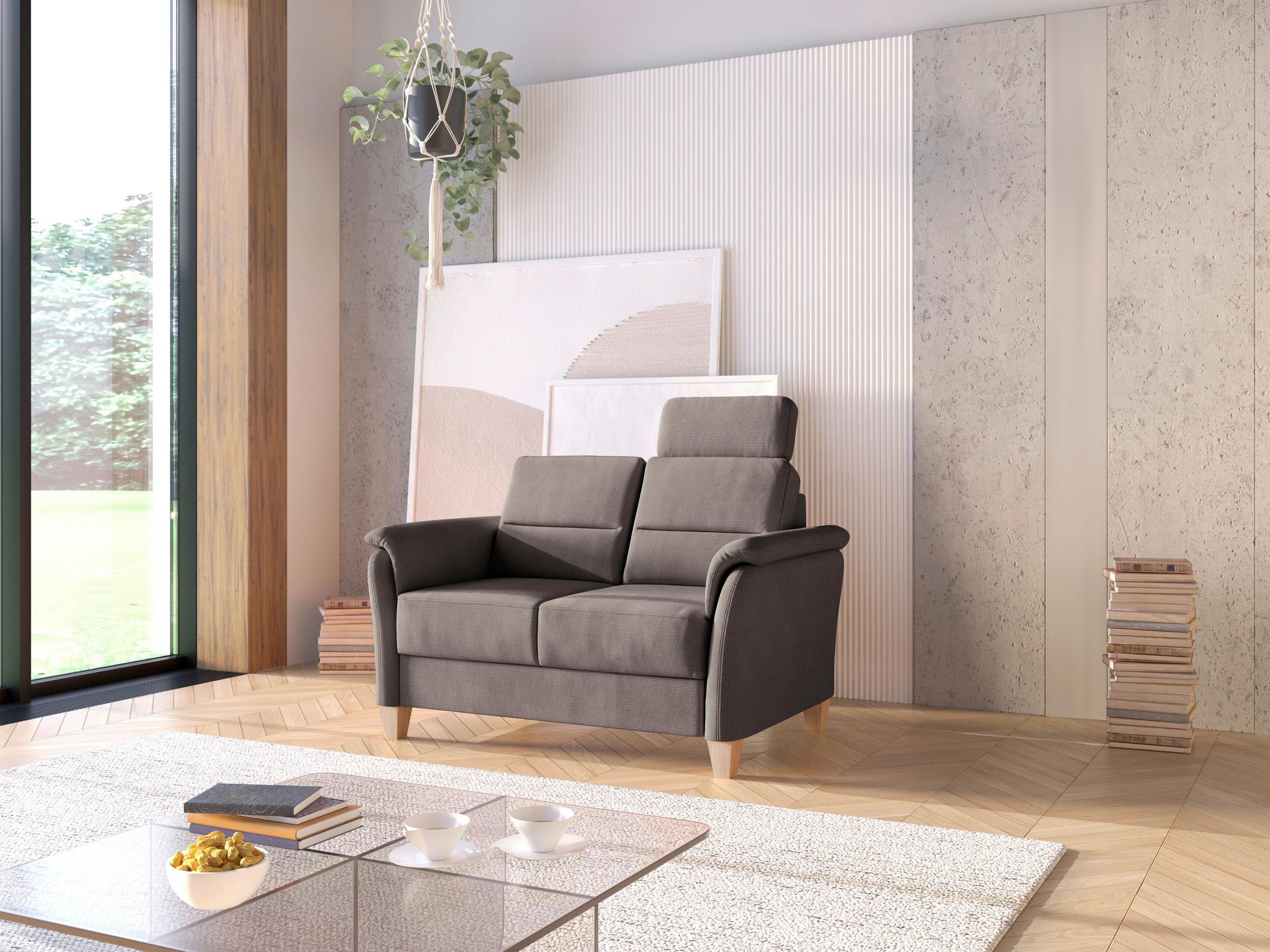 2-SITZER-SOFA PALMERA V in Flachgewebe Dunkelbraun  - Eichefarben/Dunkelbraun, KONVENTIONELL, Holz/Textil (149/89/89cm) - Sit & More