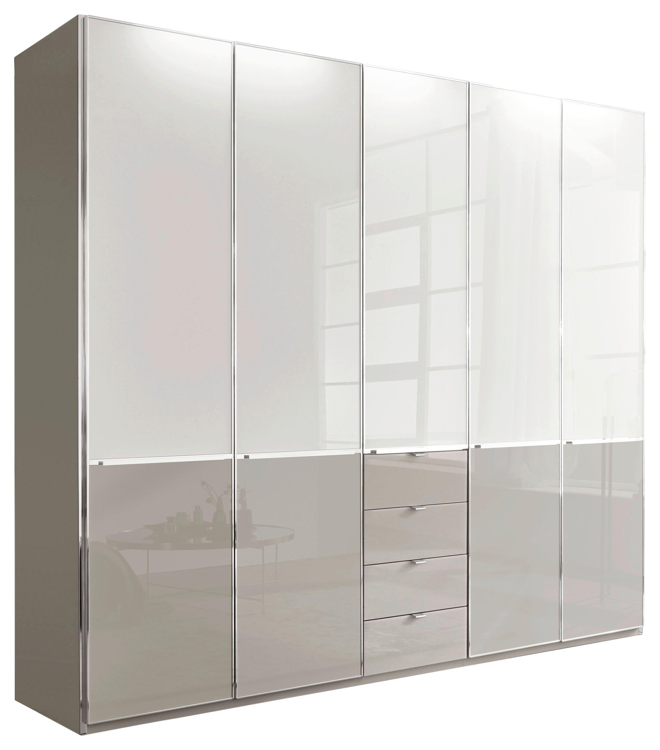 DREHTÜRENSCHRANK  in Grau, Weiß  - Chromfarben/Weiß, Design, Glas/Holzwerkstoff (250/216/58cm) - Novel