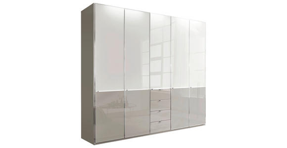 DREHTÜRENSCHRANK in Grau, Weiß - Chromfarben/Weiß, Design, Glas/Holzwerkstoff (250/216/58cm) - Novel