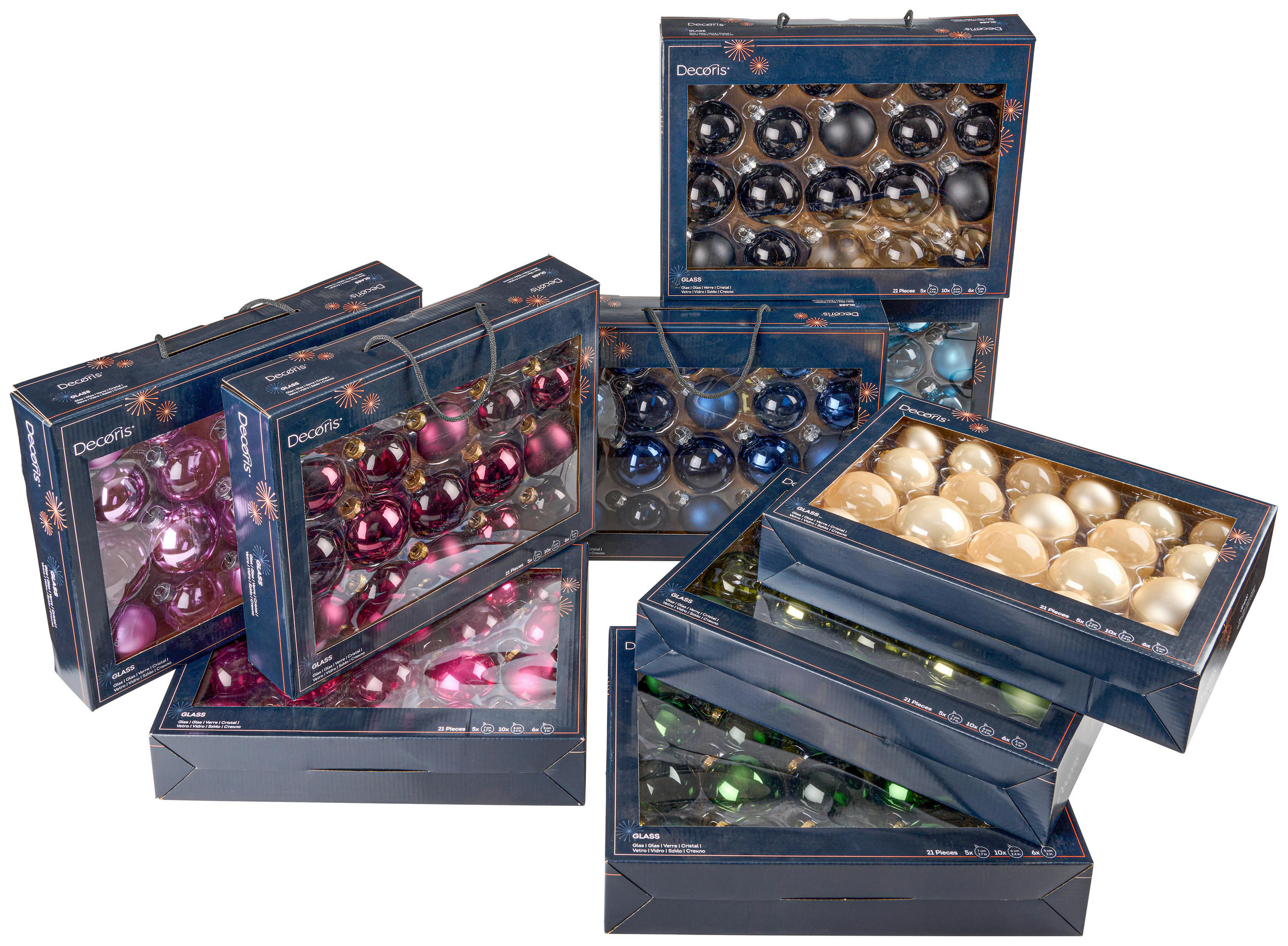 JULGRANSKULOR SET 21 delar  - grön, Klassisk, glas (7,00/7,00/7,00cm)