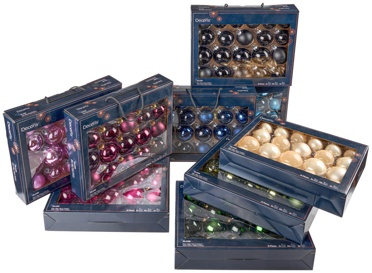 CHRISTBAUMKUGEL-SET 21-teilig  - Schwarz, KONVENTIONELL, Glas (7,00/7,00/7,00cm)