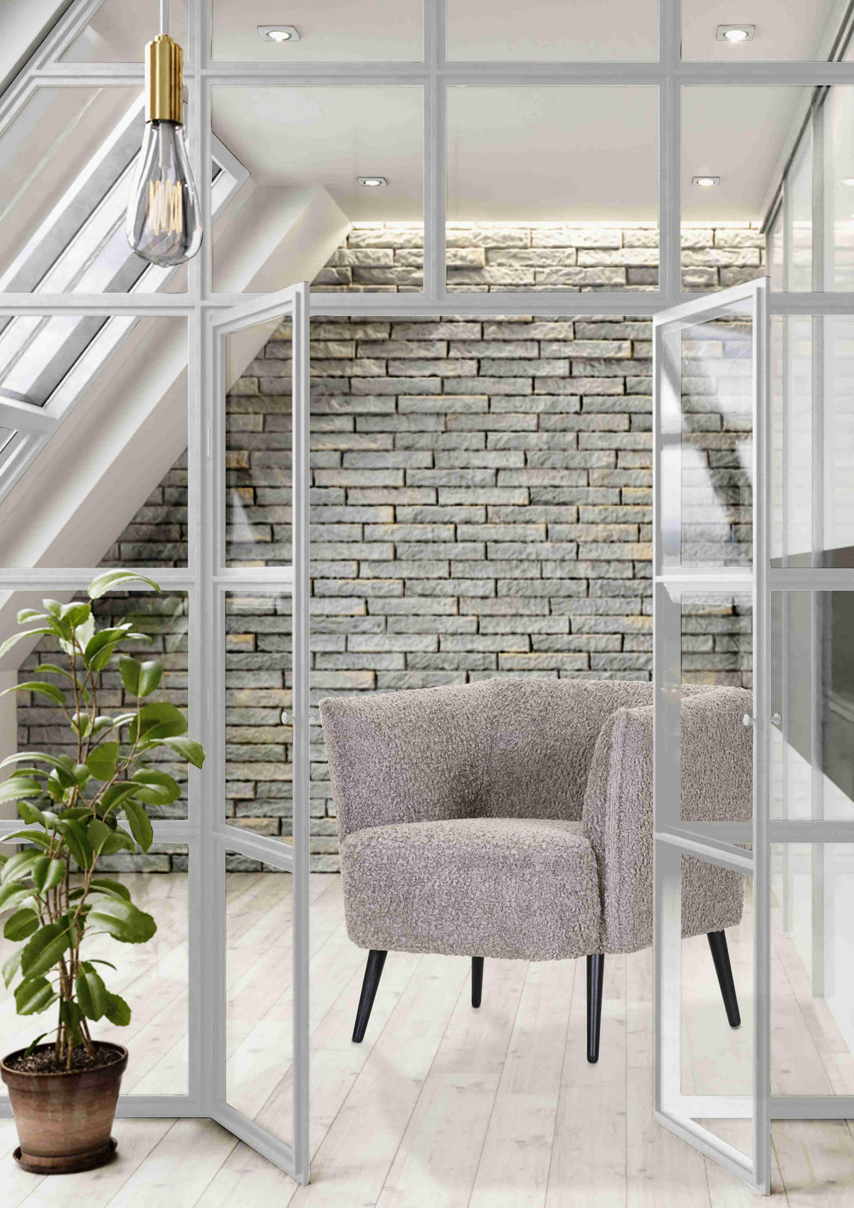 SESSEL in Plüsch Greige  - Greige/Schwarz, Design, Textil/Metall (76/73/76cm) - Landscape